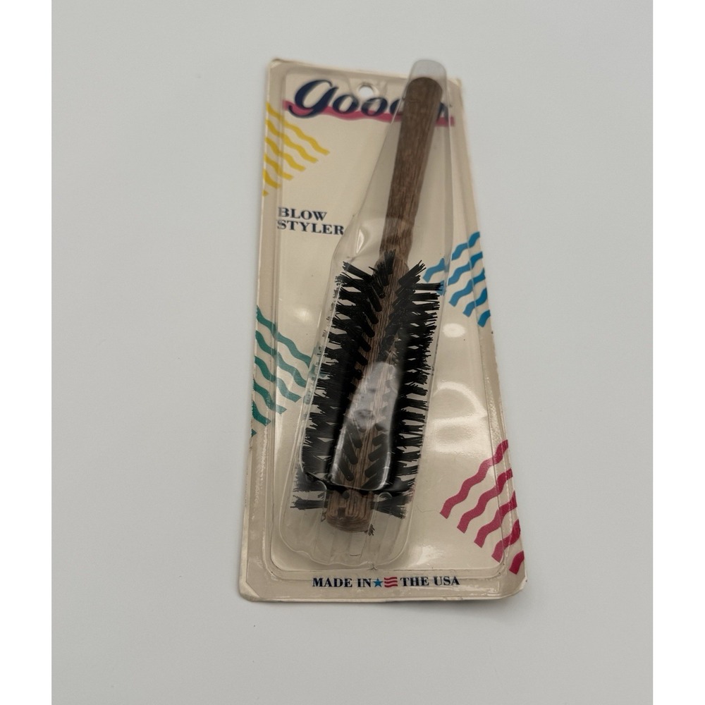 Vintage 1989 Goody Blow Styler Round Hair Brush Wood Tone USA NOS #8570